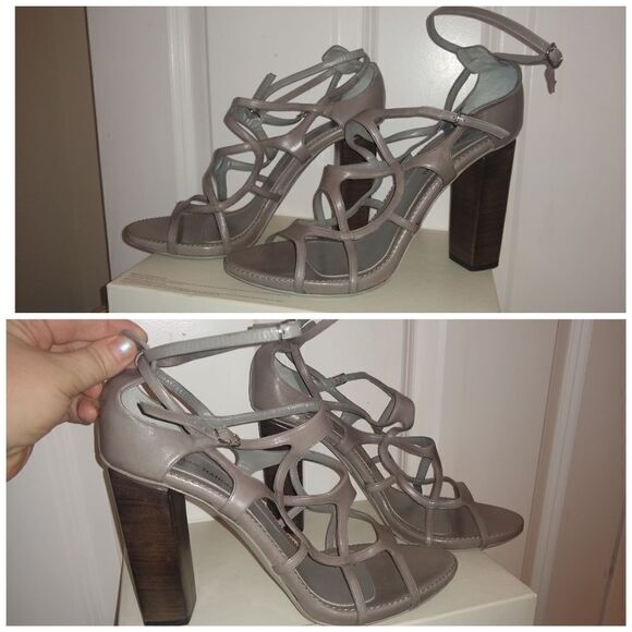 Costume National grey Strappy Cage Heels Made in Italy Size 11 – 4” Block Heel - Picture 2 of 5
